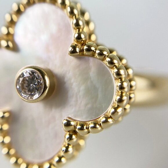 Van Cleef & Arpels Vintage Alhambra Yellow gold Shell diamond Ring - Picture 5 of 16